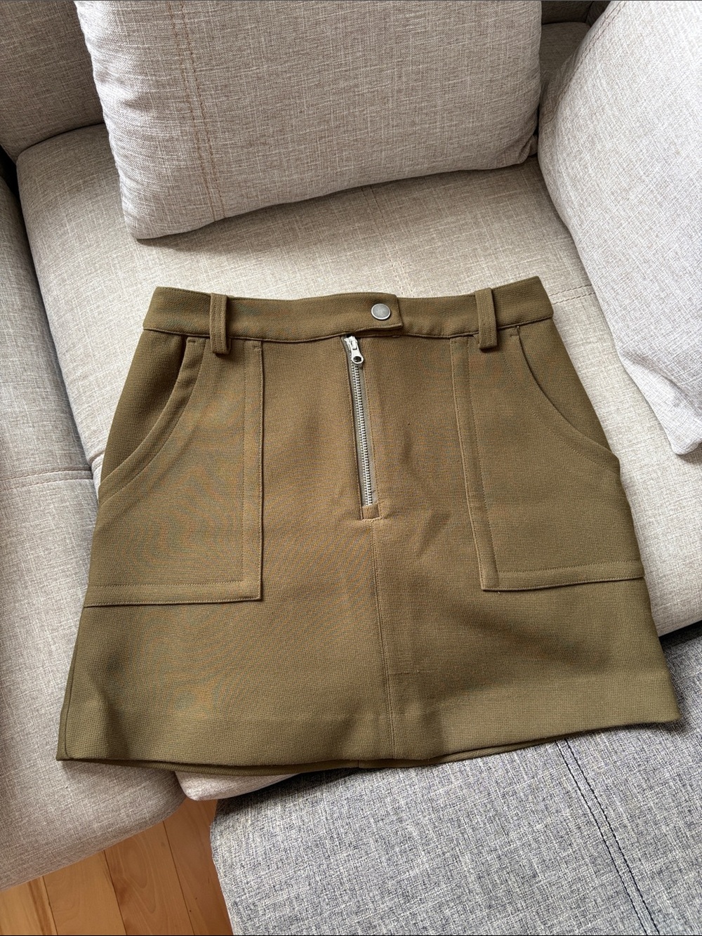 Frank & Oak Olive Utility Mini Skirt with Front Zip